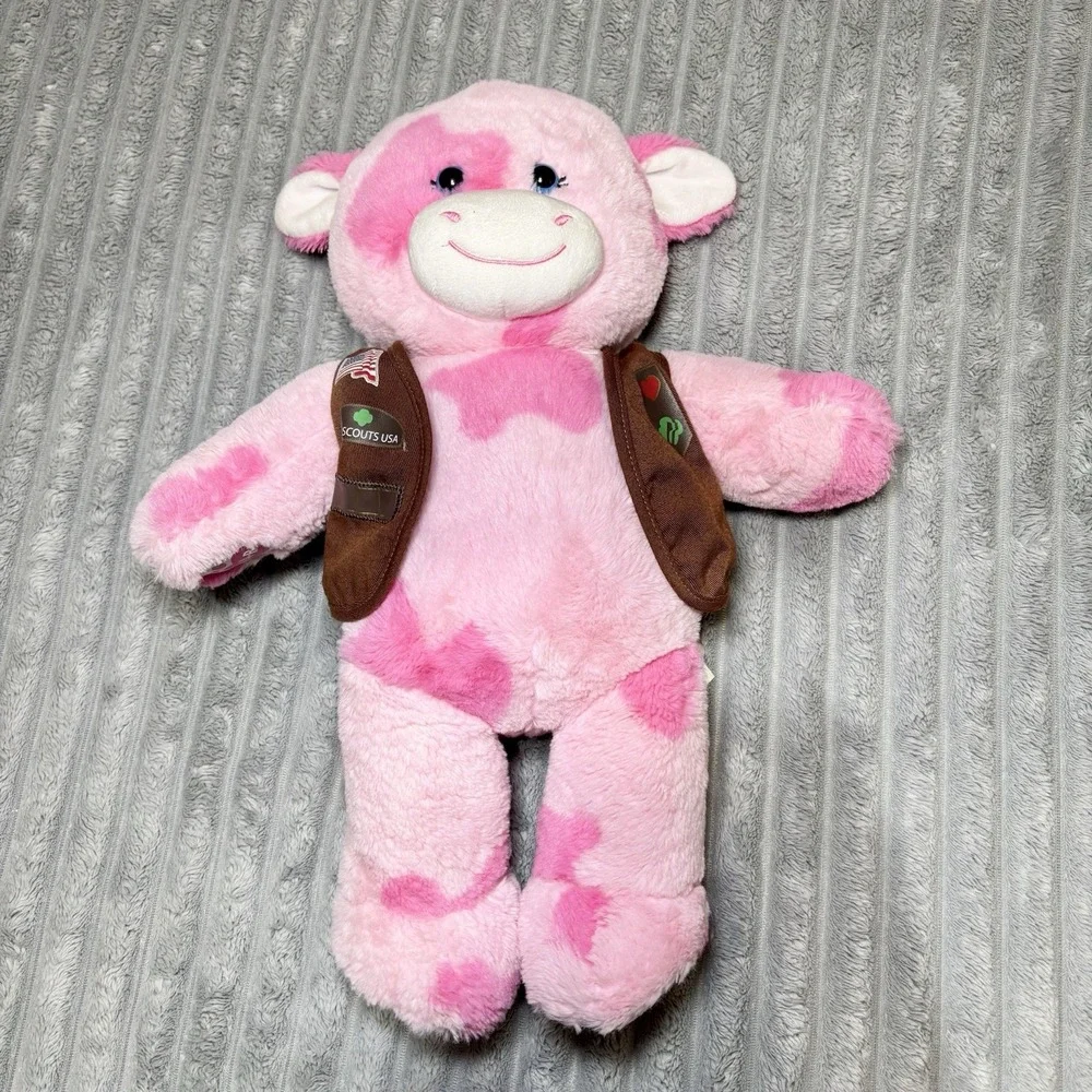 Build-A-Bear Pink Cow with Girl Scouts USA With Girl Scout Brown Vest